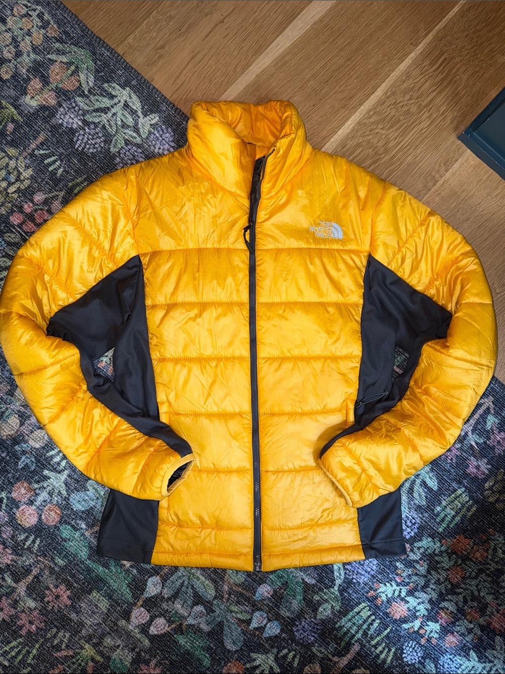The North Face Men’s Yellow Puffer Jacket with Black Panels size small